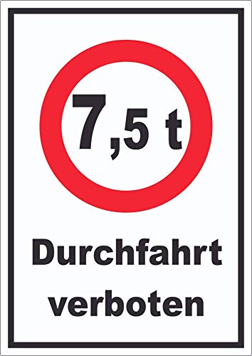 Durchfahrt verboten 7,5 Tonnen Aufkleber A4 (210x297mm)