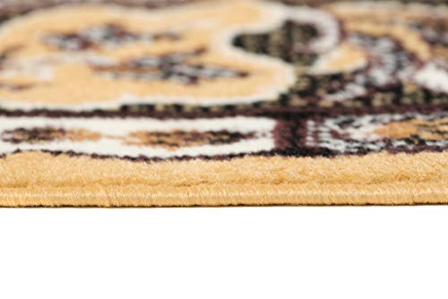 TAPISO Bali Teppich Kurzflor Klassisch Floral Ornament Medaillon Design Beige Gelb Bordüre Orientteppich Wohnzimmer… – Bild 6