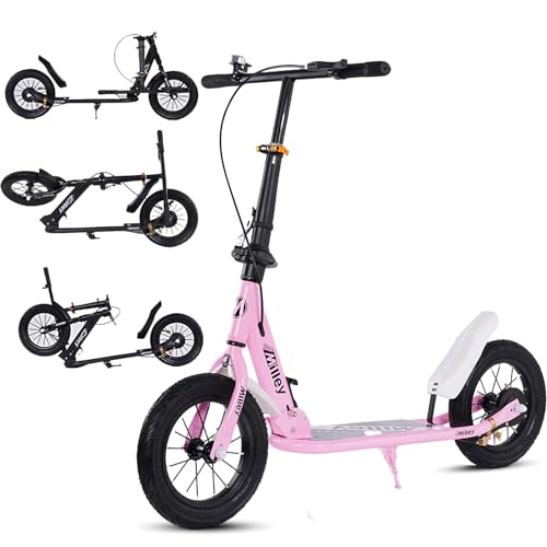 GHBXJX City Roller 290mm XXL Big Wheel Scooter Erwachsene 150 kg Tragkraft, Klappbarer Cityroller mit Handbremse und Bremse, Tretroller Kinder ab 7, Kickscooter für Erwachsene und Kinder,Rosa