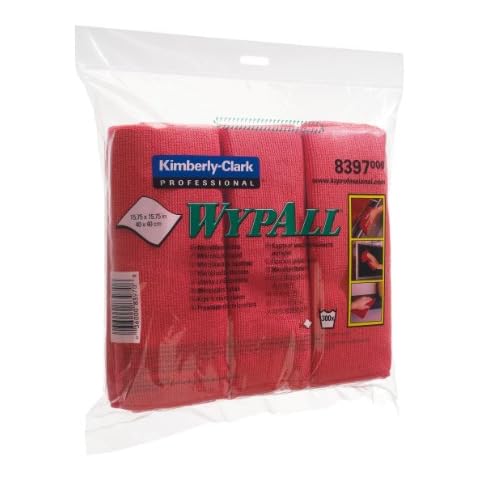 WypAll, 8397, Microfibre Cloths, Red, 6 Carry Packs x 6 Cloths Cover