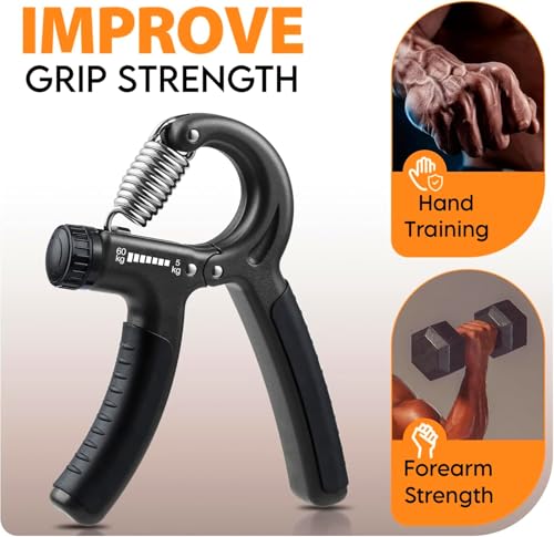 Image of 5 Kg to 60 Kg Adjustable Hand Grip Strengthener, Hand Gripper for Men & Women for Exercise & Gym Workout Hand Exercise Equipment to Use in Home for Forearm Exercise, Finger Exercise Gripper- (Black)