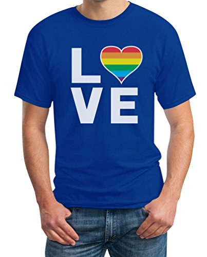 T-Shirt Herren LGBT Pride Outfit Homosexuell Gay Pride Regenbogen Herz in Love Rainbow LGBTQ CSD Männer Tshirt XXXX-Large Blau