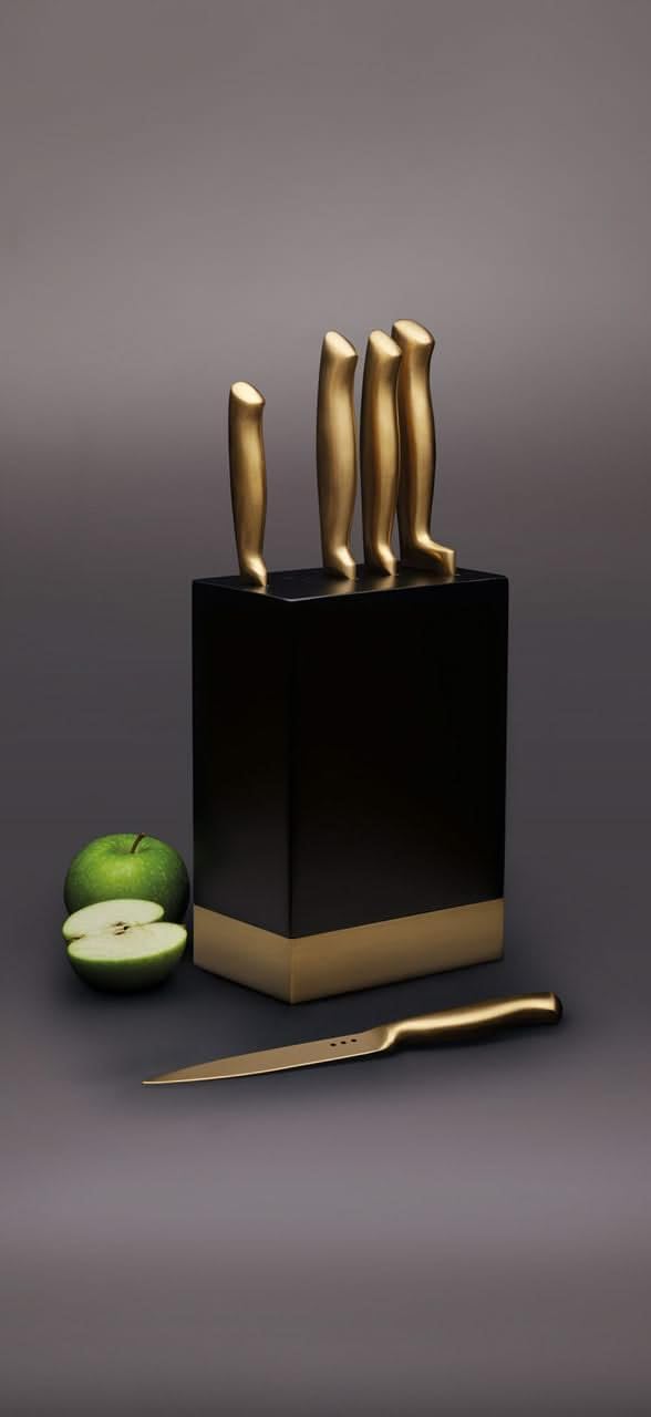 MasterCraft Knife Block Set, 5-Piece, Stainless Steel, Brass-Effect, 22 x 15.5 x 9.5 cm, Black/Brass