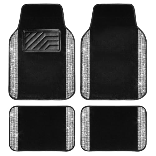 CAR PASS Bling Diamond Car Floor Mats, Shining Rhinestone Carpet Sparkly Glitter Crystal with Anti-Slip PVC Heel Pad Waterproof Universal Fit Automotive SUV,Sedan,Van, Girl Women,4pcs Black Sliver - Image 9
