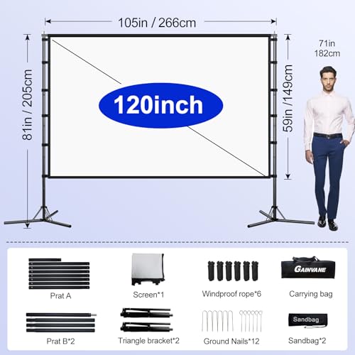 Pantalla con soporte para proyector portátil GAINVANE 120 pulgadas miniatura 4