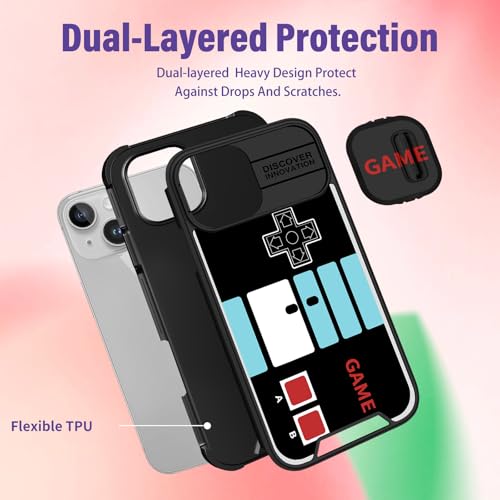 Image of Funermei (2in1 for iPhone 15 Case for Boys Cute Men Phone Cover Cool Fun Funny Cartoon Game Kids Girls Black Unique Design with Camera Cover Funda for Apple for iPhone 15 Cases