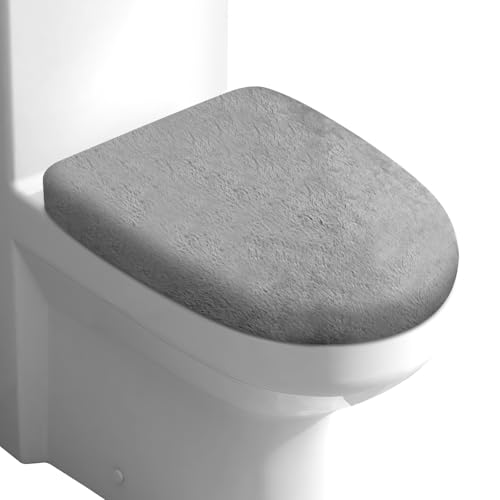 Microfiber Toilet Lid Cover Soft Velvet Toilet Cover; Absorbent Machine Washable Comfortable Adjustable Toilet Seat Cover Fits Most Toilet Lids (Grey)