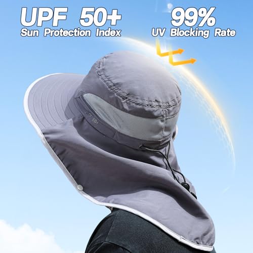Image of UPF 50+ Sun Hats for Men Women, Wide Brim & Face Neck Flap Fishing Hat, UV Protection Summer Hat for Fishing Hiking Outdoor
