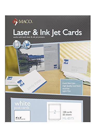 Maco Laser/Ink Jet White Post Cards, 4 X 6 Inches, 2 Per Sheet, 100 Per Box (Ml-8575) #TOP4