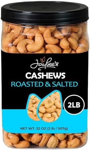 Jaybee's Roasted Salted Whole Cashews 32 oz, Healthy Protein Snack