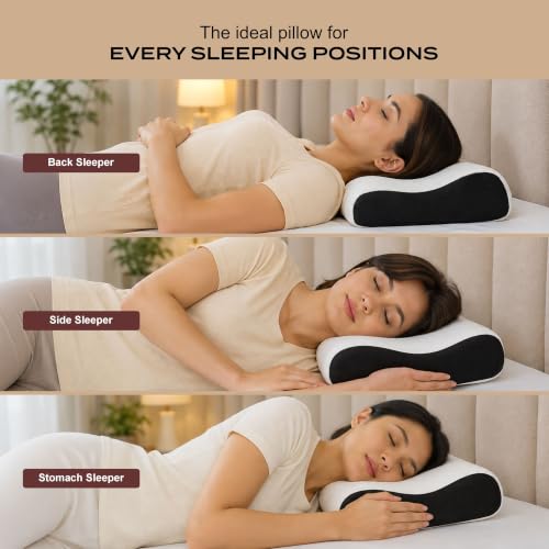 Image of Rylan Cervical Memory Foam Pillow for Neck Support | 2-Year Manufacturing Warranty | Orthopedic Contour Pillow for Cervical Spine Alignment & Shoulder Support | Made in India