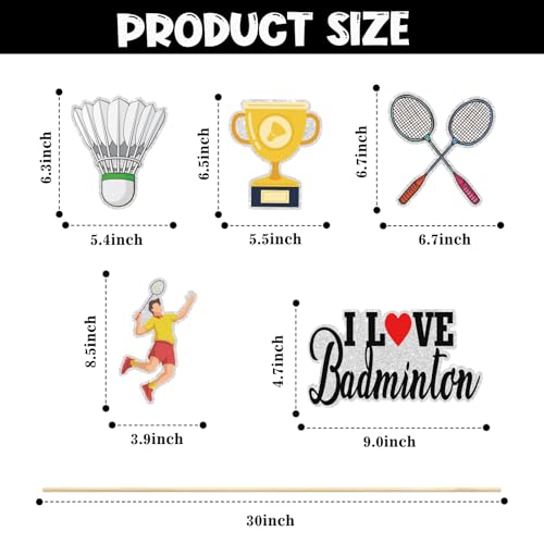 Image of Badminton Table Centerpiece Stick, Badminton Themed Birthday Party Decorations, Trophy-Racket-Medals Set of 15