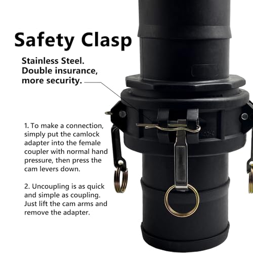 TALEGEN Camlock Fittings 4 Inch Type C & E Polypropylene Cam and Groove Hose Fitting Kit with 4" Female & Male Camlock x 4" Shank (Hose Barb), Cam and Groove Hose Couplings by TALEGEN - Used condition - Image 4