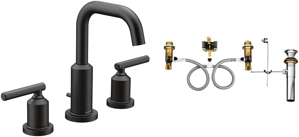 Moen T6142BL-9000 Gibson Two-Handle Widespread Bathroom Faucet with Valve, Matte Black - - 