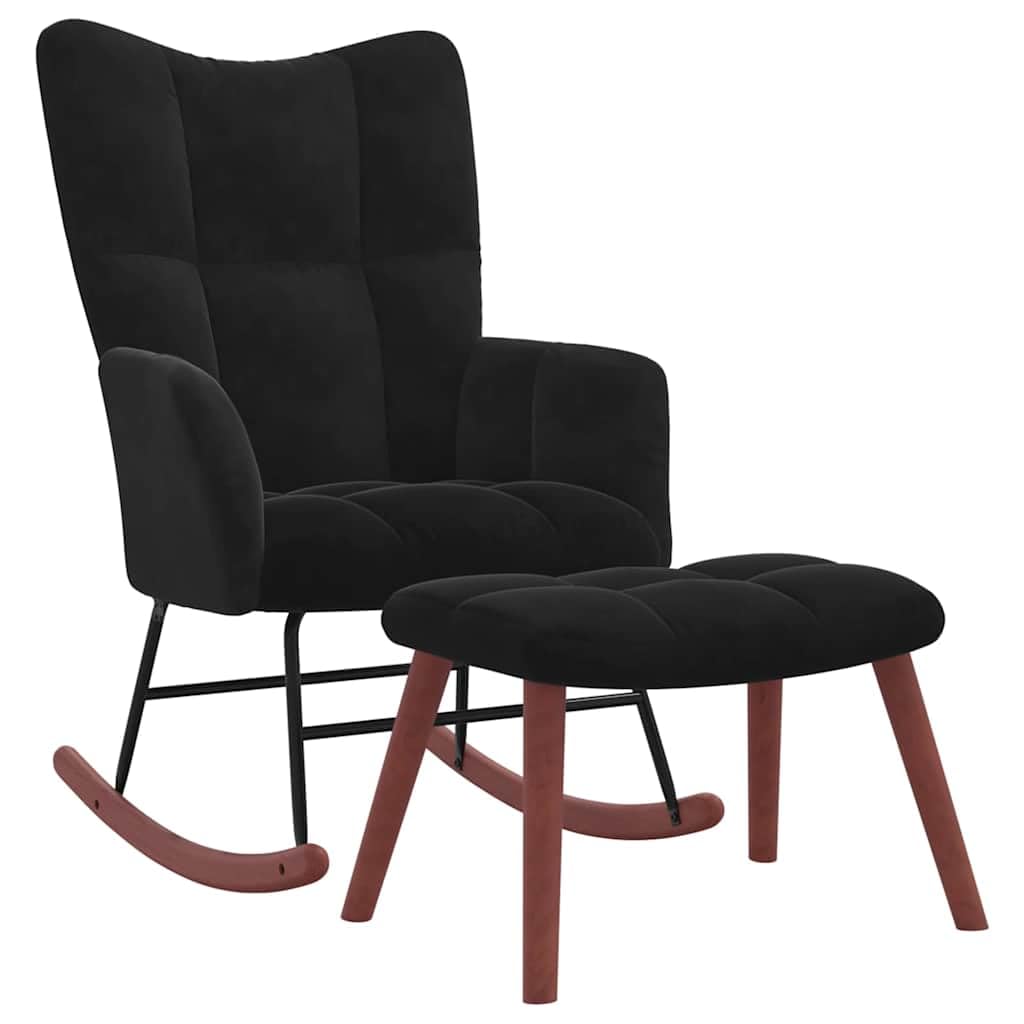 vidaXL Rocking Chair with Footstool Black Velvet, Living Room Rocking Chair, Modern Ergonomic Design, Plush Comfort Armchair, Sleek Indoor Furniture, Relaxation Seat
