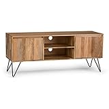SIMPLIHOME Hunter TV Stand - 60 inch Wide Solid Mango Wood Media Console in Natural, Industrial Entertainment Center for Living Room for TVs up to 65 Inches with Open Shelf and Metal Hairpin Legs