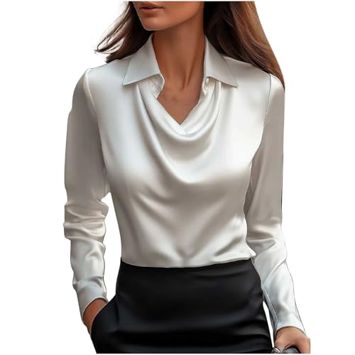 Camicia Donna Elegante Unicolore Girocollo Maniche Lunghe Camicia con Bottoni