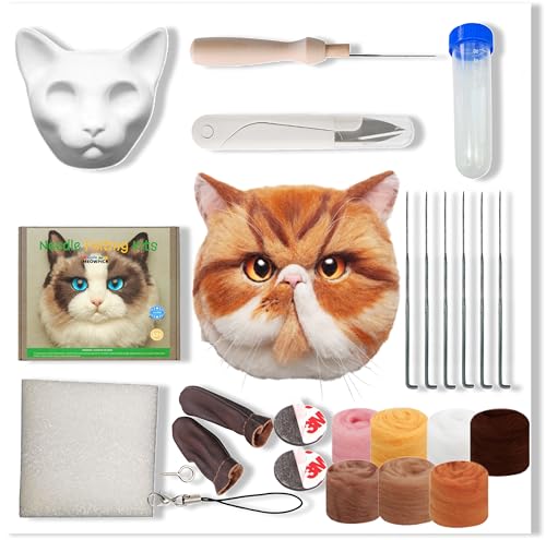 Image of MeowPick Needle Felting Kit with Cat Head Mold, Animals Needle Felting Set, DIY Wool Felt Materials Set with Felting Tool and Instruction for Quick Needle Felting Craft (Garfield)