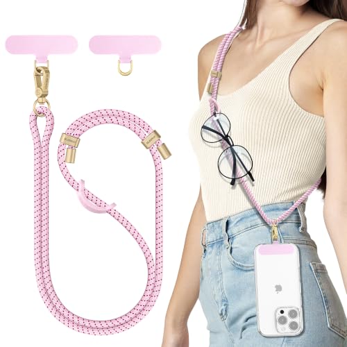 Image of SURPHY Phone Lanyard Crossbody, Phone Strap Crossbody with 2 Tether Tabs | Adjustable Cell Phone Lanyard, Anti Theft Phone Strap, Premium Metal Buckles, Universal Lanyard for Travel, Blush Speckle