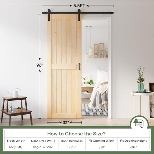 ROYMELO 32x96 inch Sliding Barn Wood Door Slab with 5.5ft Hardware Kit, Requires Simple DIY Assembly by ROYMELO - Used condition - Image 7