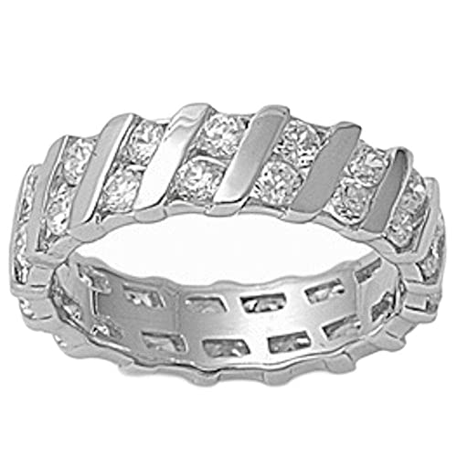 Designer Eternity Wedding Anniversary Band .925 Sterling Silver Ring Size 6