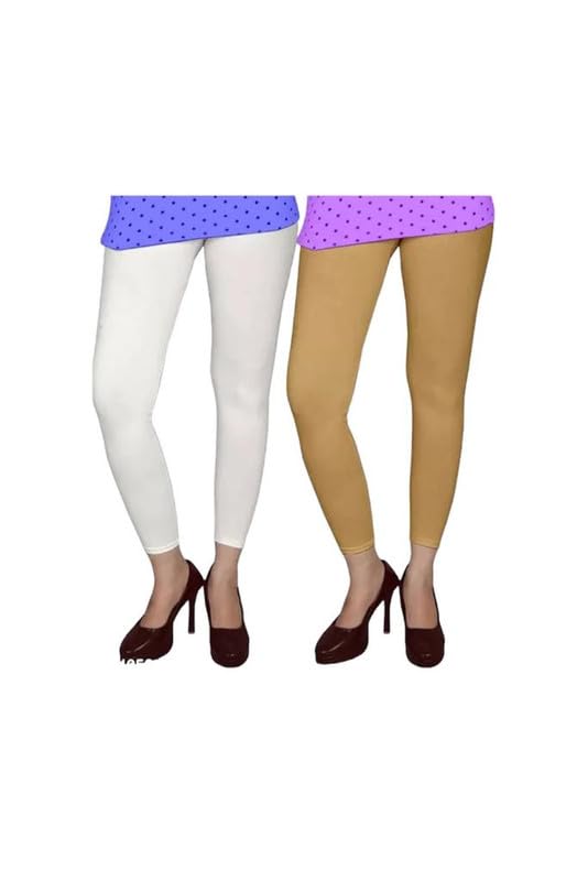 pr pink royal Women's Solid Cotton Viscose Lycra Regular Fit Leggings Combo Pack 2 | Color White,Golden-picture-53