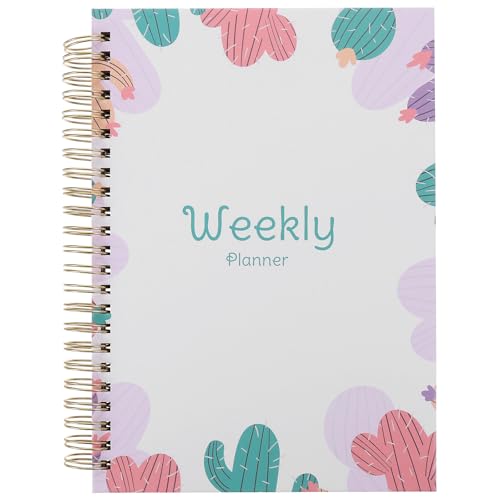 HOMOCONO Planificador Estudiantil A5 Espiral para Oficina y Escuela, Bloc de Notas Diario Semanal Diseño Cactus Rosa, Agenda Académica y Organizador Personal