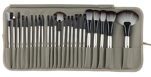 ROZIA 24pcs Makeup Brush Set, 24 Professional Makeup Brushes Kit Wooden Handle with Leather Pouch (Camel)