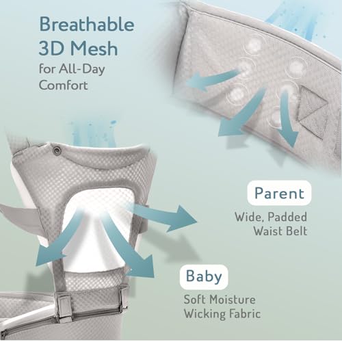 Image of Bonfino Admire 5-in-1 Hipseat Baby Carrier|Ergonomic Baby Carry Bag, Adjustable Strap & Breathable Fabric|Baby Carrier with Stylish Belt| Baby Holder for 5-18 Month Babies,15 Kg Capacity - Grey