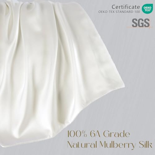 ZIMASILK 100% Pure Mulberry Silk Pillowcase for Hair and Skin Health,Soft and Smooth,Both Sides Premium Grade 6A Silk,600 Thread Count,with Hidden Zipper,1pc (Queen 20''x30'',Ivory)