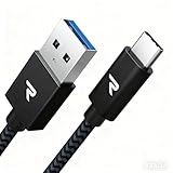 RAMPOW Cable USB C, Charge Rapide 3A USB3.0&QC3.0, Cable Chargeur USB C Cable Nylon Tressé Compatible avec iPhone 17 Pro Max Air 16/15, SamsungS22/S21/S20/S10, Xiaomi, Sony-Noir/1M