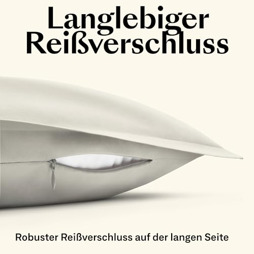 Foto von Amqua Mako Satin Bettwäsche Set 200x220cm + 40x80cm (2X Kissenbezüge), 100% ägyptische Baumwolle (Zertifiziert), beige/Sand