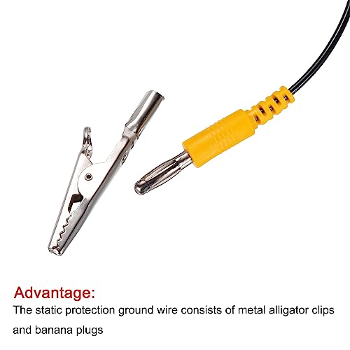 Image of MECCANIXITY ESD Grounding Cable Cord with Alligator Clip, 3.0m /118 inch Yellow Anti-Static Ground Wire Elastic Cable Clip, for Eliminating Conductor Electrostatic