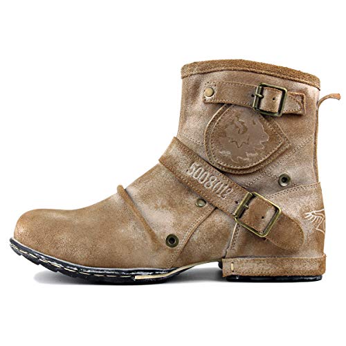 Osstone Moto Boots For Men Fashion Zipper-Up Leather Chukka Boots Casual Shoes 5008-1-F-10 Beige #TOP1