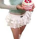 Falda Informal Linda con Volantes en Forma de Pastel, Falda Blanca para Mujer, Cintura elástica, Falda de Verano en Forma de A para Salir de Fiesta, Blanca, M