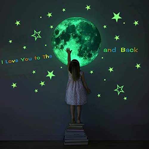 MESU Glow in The Dark Star Moon Stickers Luminuous Ceiling Wall Decals for Kids Room Nurseries Decor I Love You