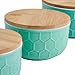 Bloomingville Set of 3 Round Mint Green Stoneware Bowls with Bamboo Lids