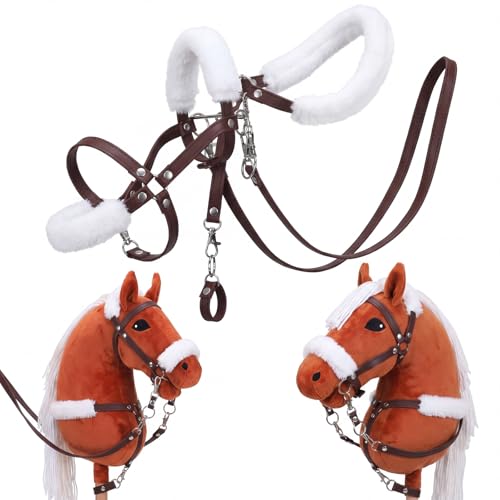 Shappy Hobby Horse Toy Accessories Realistic Horse Bridle with Metal Bit and Adjustable Reins Faux Leather and Stainless Steel for Equestrian Themed Events Competitions and Play(Brown)