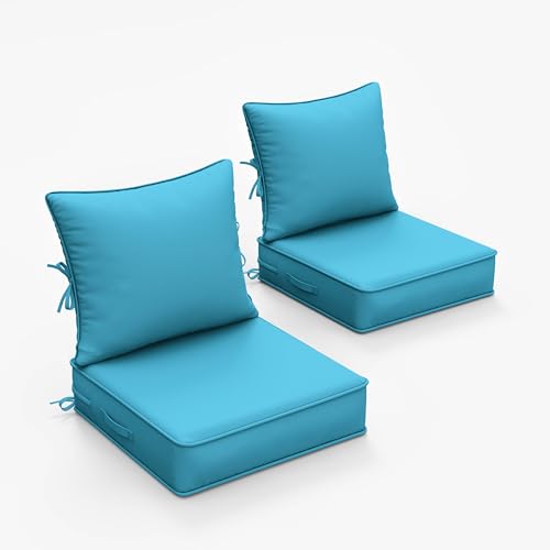 Outdoor Chair Cushions Set of 2, 19 x 19 x 4 Inch Deep Seat and Back Patio Cushions, Waterproof & Fade Resistant All-Weather Cushions for Outdoor Furniture, Couch with Removable & Washable Covers