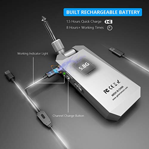 Getaria 5.8GHz Wireless Guitar System Rechargeable Guitar System Wireless Digital Transmitter Receiver Set for Electric Guitar Bass (5.8G Wireless)