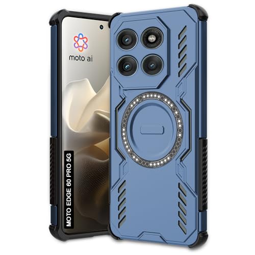 Image of AESTMO Back Case Cover for Motorola Moto Edge 60 Pro 5G | Magnetic Case with Built-in Metal Ring | Compatible with MagSafe Accessories | Shockproof Hybrid (PC + TPU) (Blue