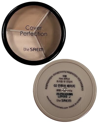 The Saem Cover Perfection Triple Pot Concealer – 3 Color Concealer With Full Coverage Natural Beige Shade Covers Blemishes Spots, Highlighter & Contouring, 02 Contour Beige #TOP7