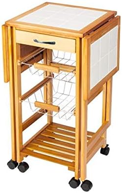 Portable Rolling Drop Leaf Kitchen Storage Trolley Cart Island Sapele Color