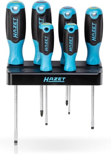 HAZET 811SH-1/7 Schraubendreher-Satz mit Halter, 7-teilig, Kreuzschlitz PH und Schlitz Profil, inklusive Halter mit Schlüssellochbohrung zur Wandbefestigung