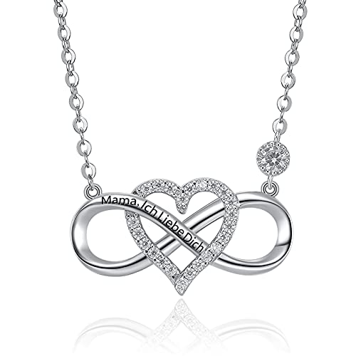 Meilanty Halsketten für Frauen Unendlichkeitszeichen Silberkette Damen 925 Herzkette mit Gravur Mama,Ich Liebe dich43cm+6cm Mutter Tochter Schmuck Geburtstagsgeschenk für Mama Cover