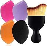 BEAKEY 4+1Pcs Makeup Sponges with Contour Brush, Flawless Foundation Blending Sponge for Liquid Cream and Powder, Professional Beauty Sponge Blender & Face Brush Set