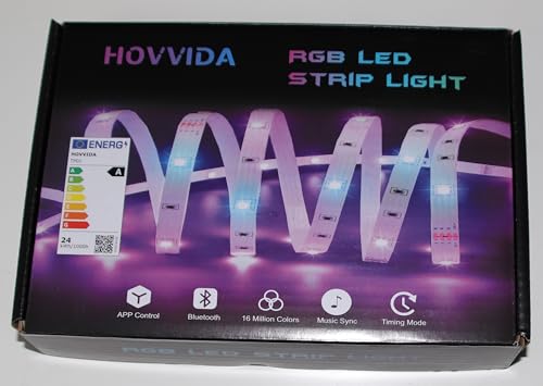 HOVVIDA Striscia LED 5M, 30 LED/Metro, 24V RGB LED, 150 LED, APP e Telecomando, Sincronizzazione Musicale, Modalità di Temporizzazione, per Stanza, Camera da Letto, Sala Giochi, Feste, Festival