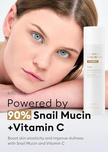 Image of MISSHA Cell Renew Snail Mucin Vitamin C Toner 5.07 Fl oz - Korean Skincare Facial Toner for Glass Skin, 90% Snail Mucin Vita Complex, Deep Hydration, Improves Skin Texture, Paraben Free