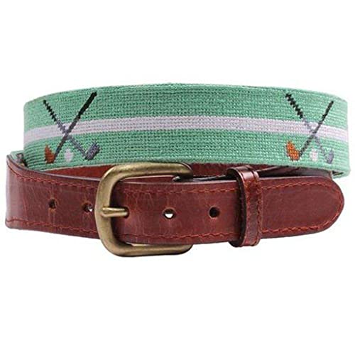 Crossed Clubs Needlepoint Belt in Mint by Smathers & Branson
