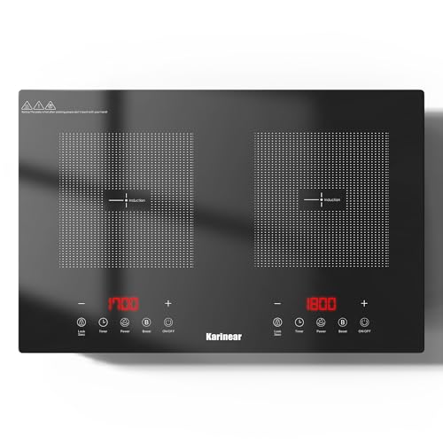 Karinear Induktionskochfeld 2 Platten 3500W mit Stecker, Boost, 60cm, Touch | Sicheres Kochen mit Kindersicherung und 240-Minuten-Timer, ideal für kleine Küchen, Wohnungen und zusätzliche Kochstellen